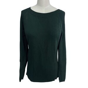 Relativity Large Green Sweater Women's Ribbed Knit Long Sleeve Cotton